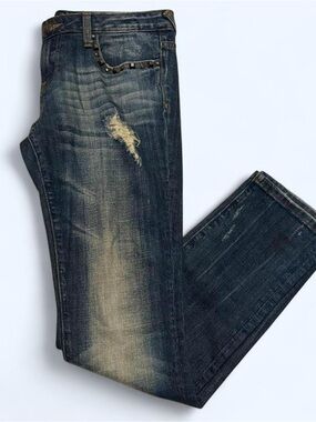 REROCK Women's Skinny Distressed Dark Wash Jeans - Blue